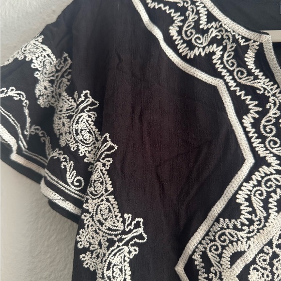 THML Black Mini Dress / Tunic with White Embroidery. Sz Small - Picture 3 of 10